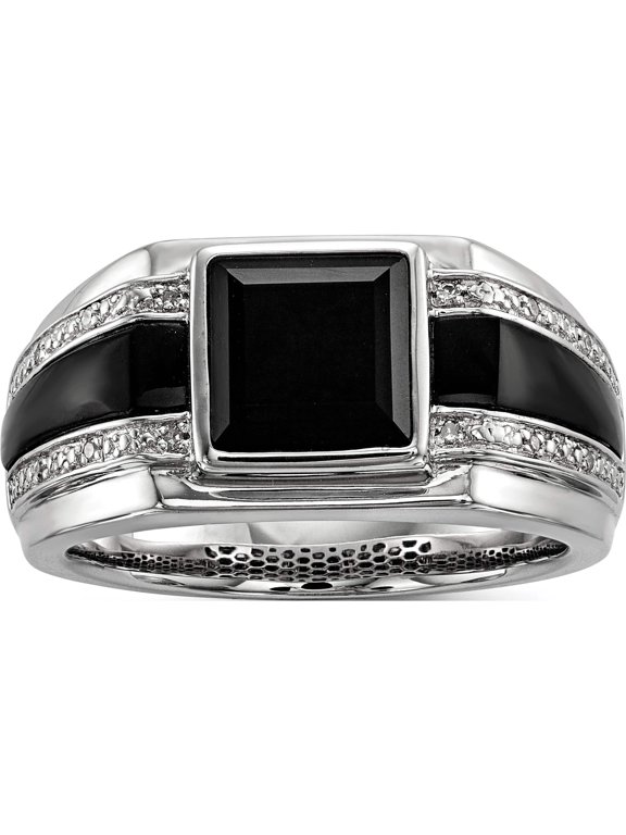 White Night Sterling Silver Rhodium-plated Diamond and Onyx Men's Ring