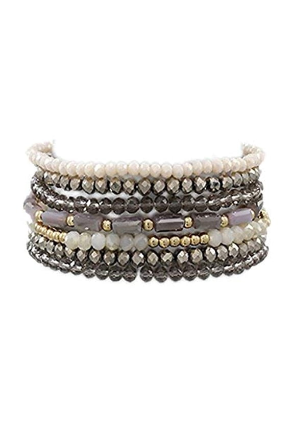 Jewelry by TSC Golden Stella Seven Linked Assorted Beaded Bracelets-Hematite/Multi