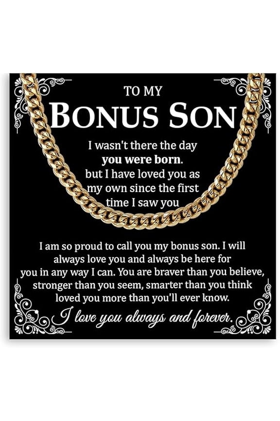 Jewelry for Men, Wedding Gift for Bonus Son with Message Card and LED Box, Cuban Link Chain for Stepson from Stepdad, Chain Necklace for Bonus Son