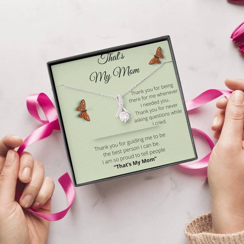 Jewelry, necklace, Message Card, Mother's Day Gift, That's My Mom, Butterfly, Alluring Beauty Necklace To Mom From Daughter, Son, Gold Alluring Necklace