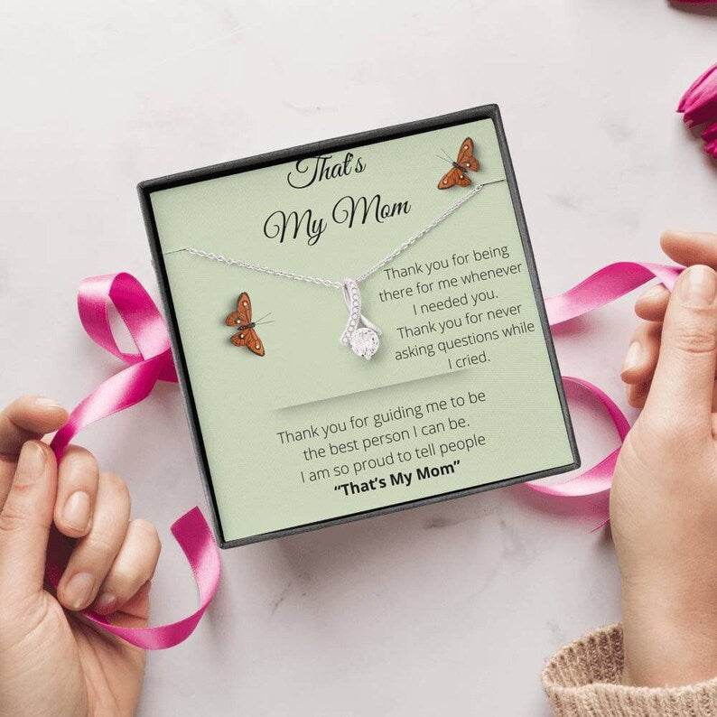 Jewelry, necklace, Message Card, Mother's Day Gift, That's My Mom, Butterfly, Alluring Beauty Necklace To Mom From Daughter, Son, White Alluring Necklace