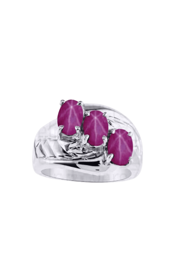 3 Stone Star Ruby Ring for Women 925 Solid Sterling Silver Band Multi-Gemstone Ring Handmade Jewelry for Gift Silver 3
