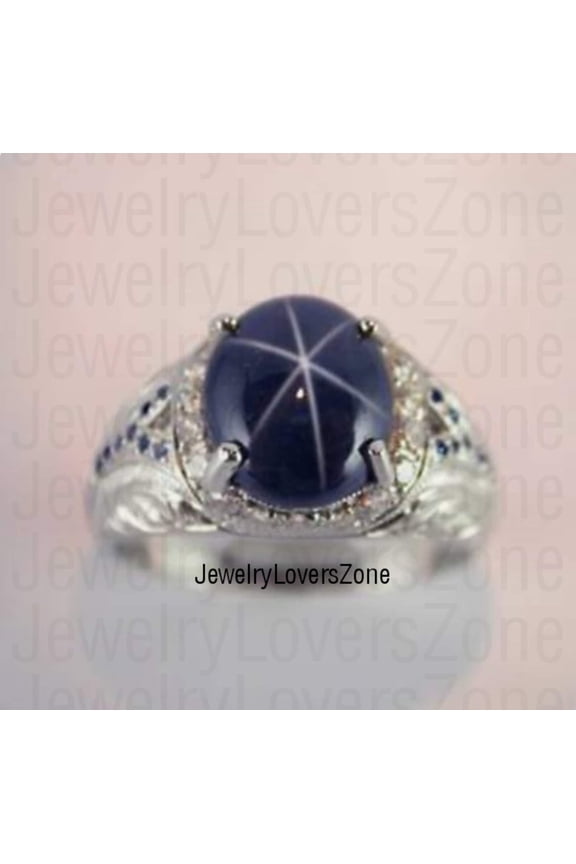 6-Ray Blue Star Sapphire Ring 925 Solid Sterling Silver Vintage-Style Sapphire Jewelry Handmade Gift for Him Rose Gold 4.5