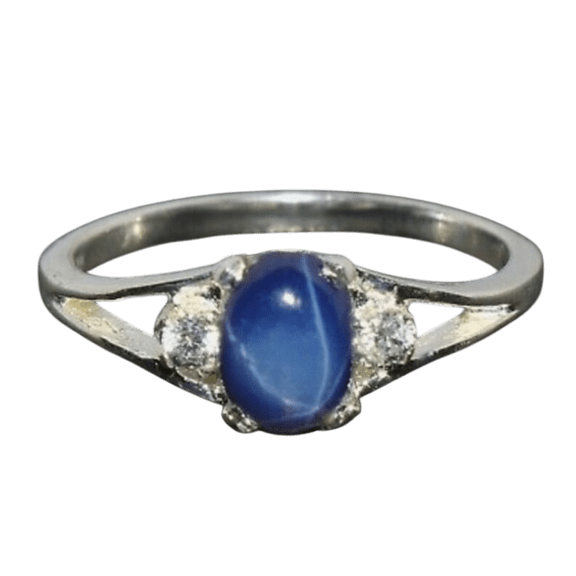 JewelryLoversZone 6 Ray Star Sapphire Ring 925 Sterling Silver, Handmade Oval Gemstone Jewelry Ideal for Special Occasions Silver 3