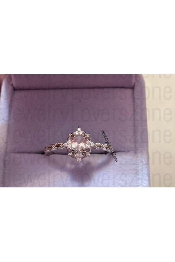 7x5mm Morganite Ring 925 Sterling Silver Oval Cut Art Deco Engagement Vintage Inspired Birthday Ring for Women Size :- 8.5