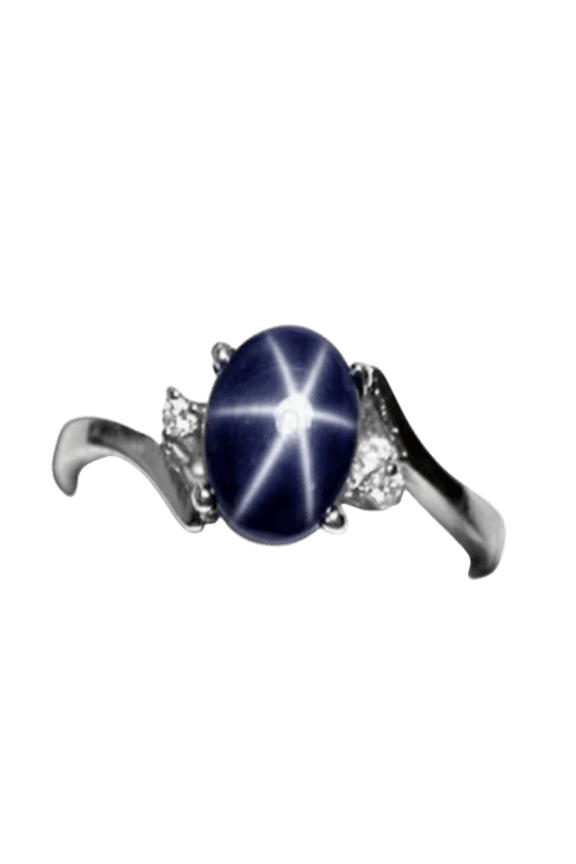 925 Sterling Silver Blue Star Sapphire Gemstone Ring 6-Ray Gems Engagement Ring Handmade Jewelry Gift for Women Black Vermeil 9.5