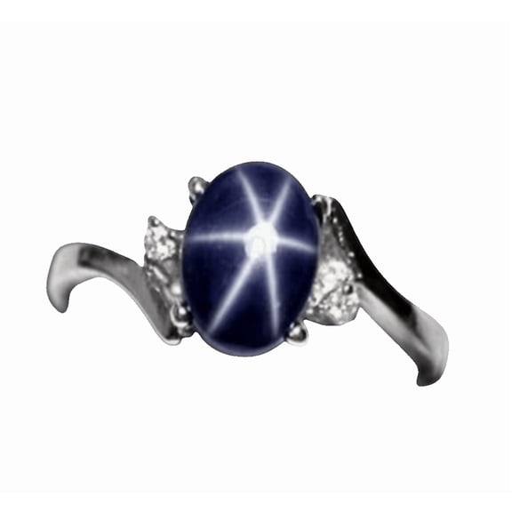 JewelryLoversZone 925 Sterling Silver Blue Star Sapphire Gemstone Ring 6-Ray Gems Engagement Ring Handmade Jewelry Gift for Women Gold 7