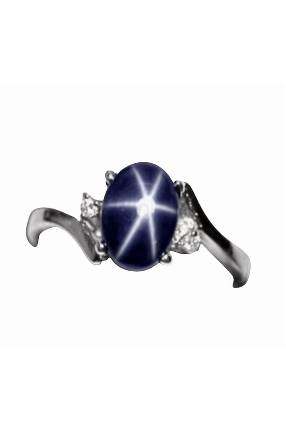 925 Sterling Silver Blue Star Sapphire Gemstone Ring 6-Ray Gems Engagement Ring Handmade Jewelry Gift for Women Rose Gold 10