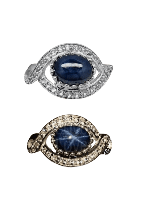 925 Sterling Silver Blue Star Sapphire Jewelry Classic Statement Ring Perfect for Engagement, Special Occasion Gold 3