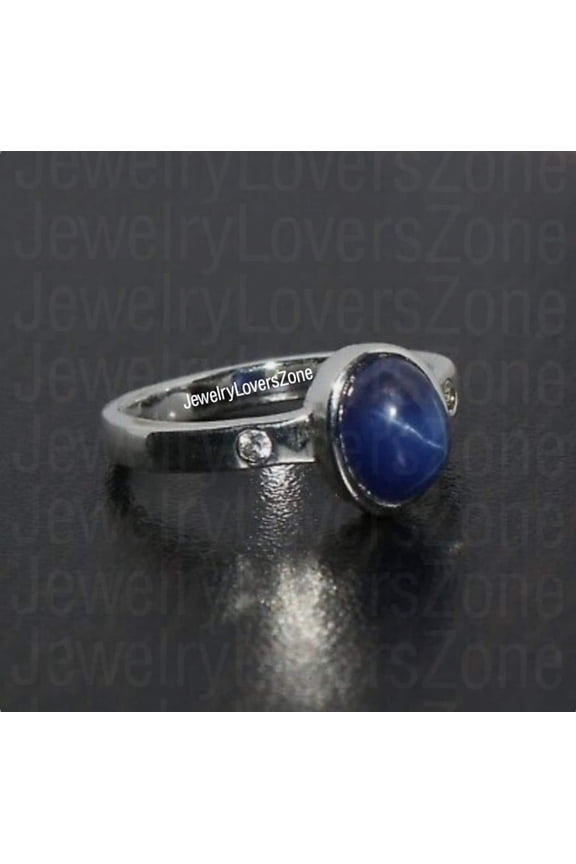 925 Sterling Silver Blue Star Sapphire Ring, Retro Design Ring Handmade Jewelry Perfect for Engagement, Wedding Gold 3.5