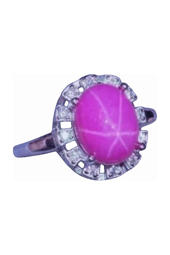 925 Sterling Silver Oval Cut Ruby 6-Ray Star Ring Stunning Pink Star Ring Handmade Jewelry Perfect Gift for Women Gold 10.5