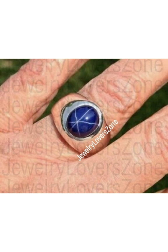 925 Sterling Silver Star Sapphire Engagement Ring for Men Timeless Star Design Gems Jewelry Perfect Handmade Gift Silver 6.5