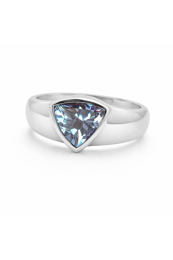 Alexandrite Ring, Round Cut Lab Color-Changing Gemstone with Rhodium Finish, Art Deco Style Engagement Ring Size :- 4.5
