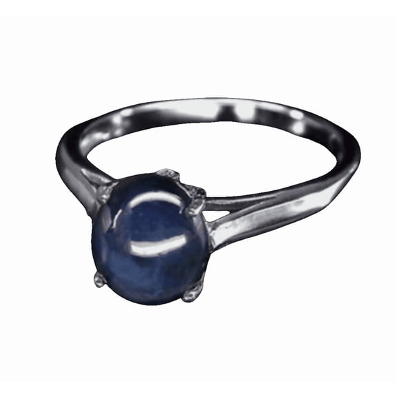 JewelryLoversZone Blue Star Sapphire Gemstone Ring for Women Oval Blue Star Sapphire 925 Sterling Silver Handmade Jewelry for Gift Black Vermeil 4.5