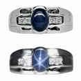 thumbnail image 1 of JewelryLoversZone Blue Star Sapphire Ring for Men 925 Sterling Silver Vintage Signet Ring 6-Ray Sapphire Jewelry for Gift Gold 11.5, 1 of 2