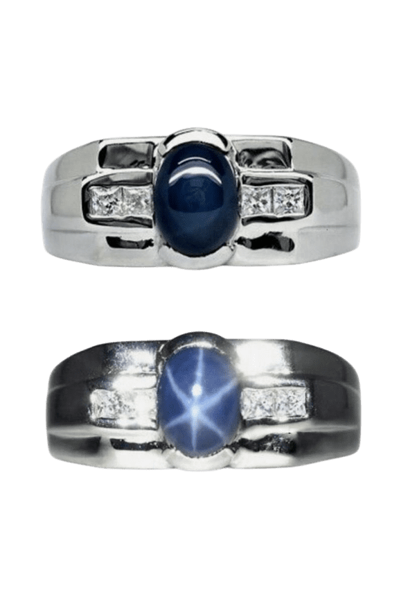 Blue Star Sapphire Ring for Men 925 Sterling Silver Vintage Signet Ring 6-Ray Sapphire Jewelry for Gift Gold 13