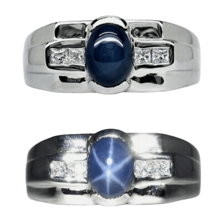 JewelryLoversZone Blue Star Sapphire Ring for Men 925 Sterling Silver Vintage Signet Ring 6-Ray Sapphire Jewelry for Gift Silver 3