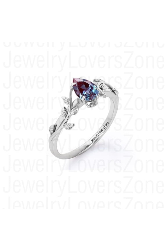 Color Change Alexandrite Leaf Ring Sterling Silver June Birthstone Ring Handmade Alexandrite Jewelry for Her Gold 5