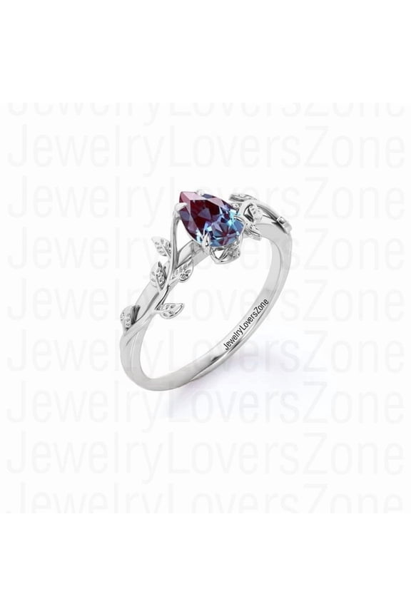 Color Change Alexandrite Leaf Ring Sterling Silver June Birthstone Ring Handmade Alexandrite Jewelry for Her Silver 7