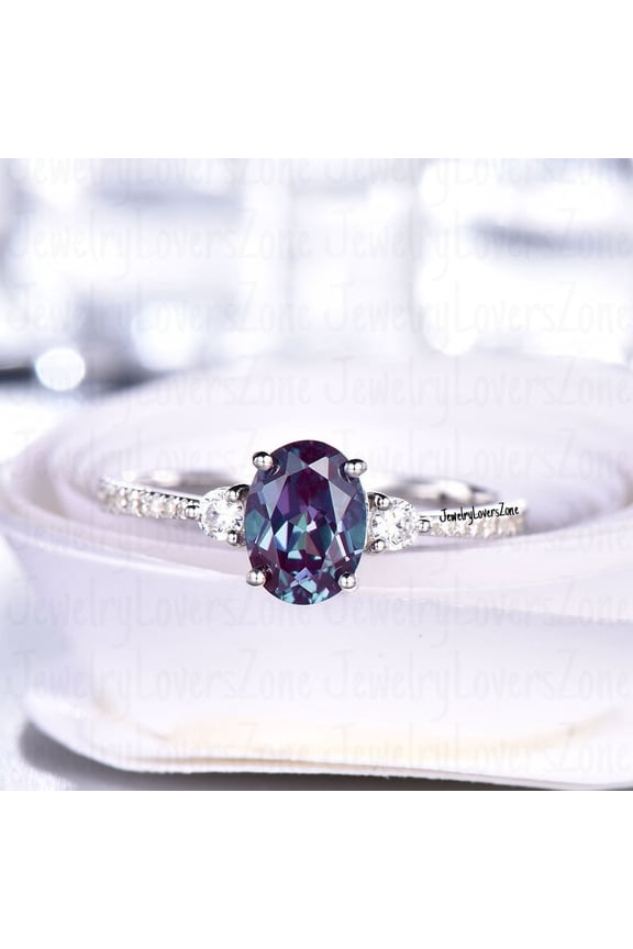 Color Changing Alexandrite Gemstone Ring Sterling Silver Oval Cut Gems Engagement Ring Handmade Jewelry for Gift Silver 12