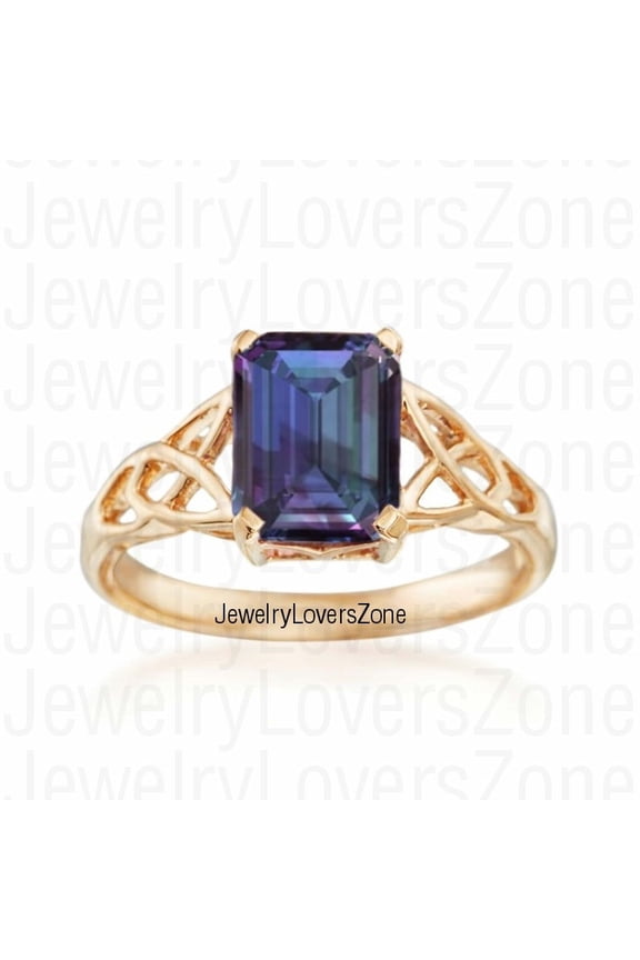 Gold Vermeil Alexandrite Ring, Lab-Created Emerald Cut, Valentine’s Day Jewelry, Engagement or Anniversary Ring Gold 4