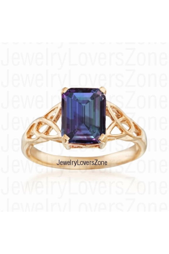 Gold Vermeil Alexandrite Ring, Lab-Created Emerald Cut, Valentine’s Day Jewelry, Engagement or Anniversary Ring Gold 5.5