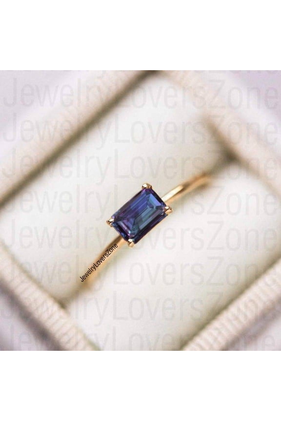 Handmade Alexandrite Ring Sterling Silver, Color Changing Stone Ring June Birthstone Jewelry for Valentine Gift Rose Gold 8.5