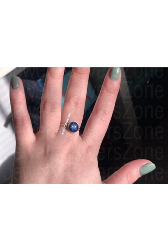 Handmade Vintage Star Blue Sapphire Ring Unique Engagement or Promise Ring Proposal Jewelry Gift for Her Black Vermeil 12.5