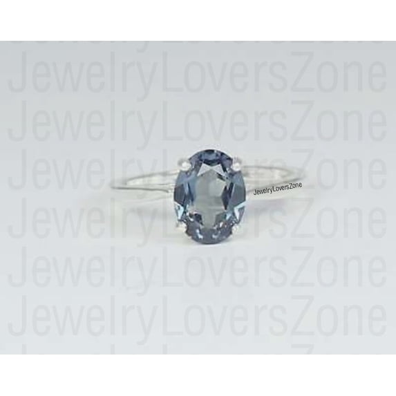 JewelryLoversZone Lab Alexandrite Oval Cut Color Changing Ring for Women, 925 Sterling Silver, June Birthstone Engagement Ring Black Vermeil 7.5