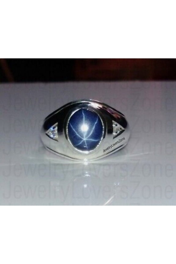 Men's Blue Star Sapphire Ring 925 Sterling Silver Timeless Oval Cut Gemstone Jewelry Gift For Special Occasion Silver 10