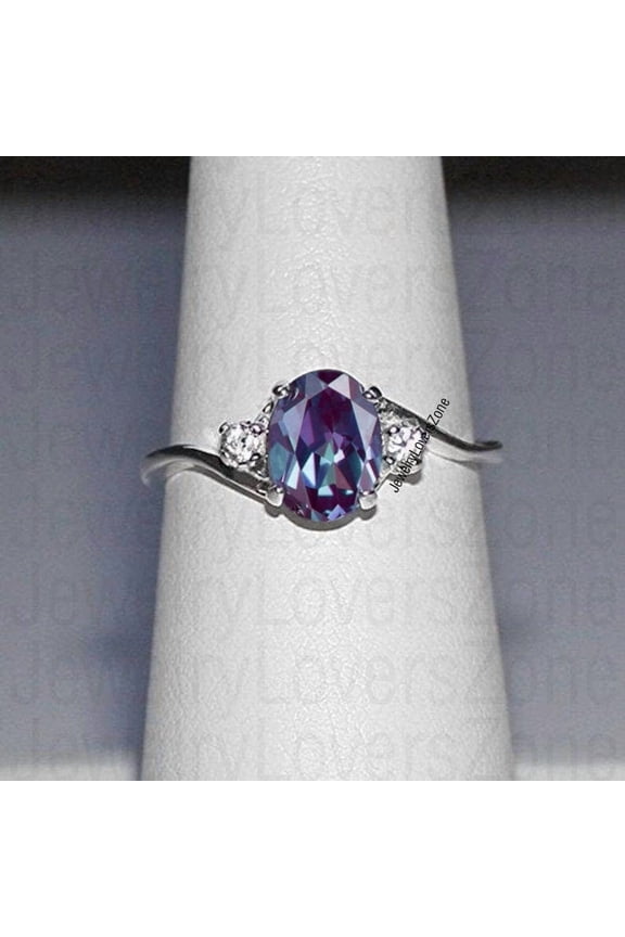 Sterling Silver Alexandrite Engagement Ring Teal Purple Color-Changing Gemstone Handmade Jewelry Valentine Gift Black Vermeil 8