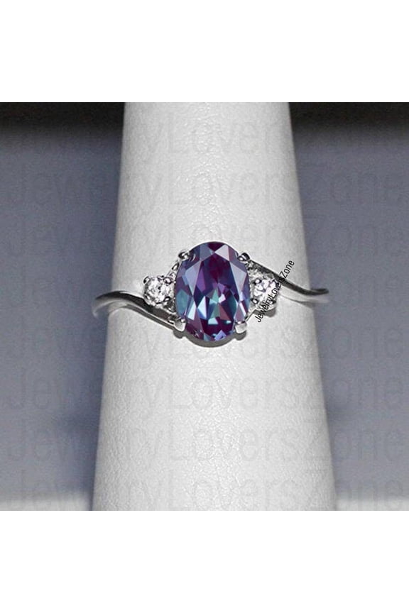 Sterling Silver Alexandrite Engagement Ring Teal Purple Color-Changing Gemstone Handmade Jewelry Valentine Gift Silver 4