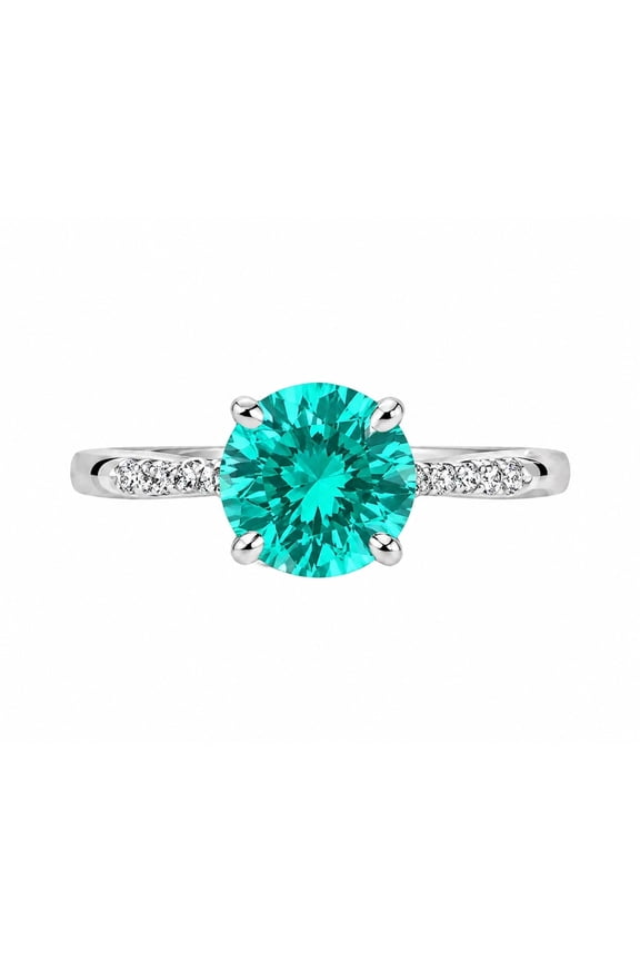 Vintage Paraiba Tourmaline Silver Vermeil Neon Brazilian Engagement Ring for Women - Round Cut October Birthstone Size :- 10