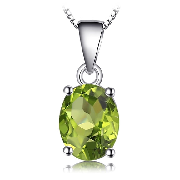 JewelryPalace Natural Gemstone Garnet Peridot Amethyst Citrine Blue Birthstone Solitaire Pendant Necklace, 14k Gold Plated 925 Sterling Silver Necklaces for Women, 18 Inch Box chain (Peridot) C113