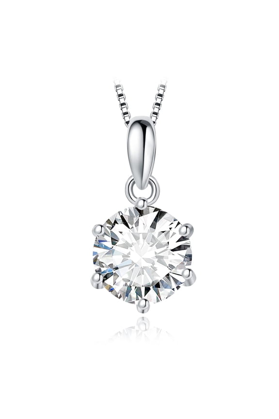 Round 7.5mm 1.5ct Moissanite Solitaire Pendant Necklace for Women, Classic Simulated Diamond 925 Sterling Silver 14k Rose Gold Plated Necklaces for Her VVS D-F, 18 Inch Box chain C113