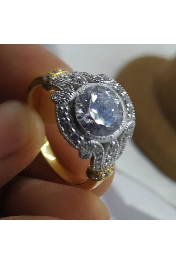 2.51 CT Round Cut Lab Created Moissanite Victorian Engagement Wedding Ring, 14K Two-Tone Gold Plated Silver, Size 7 Mother's Day Gifts