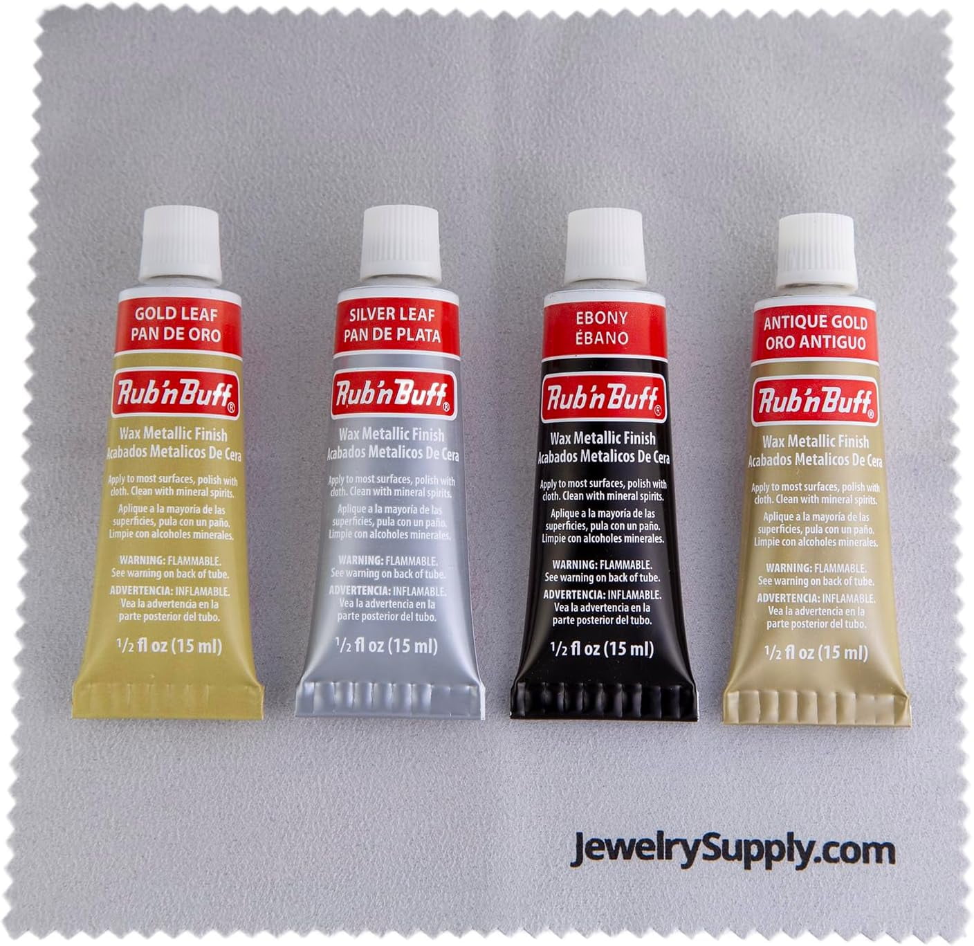 JewelrySupply Rub-N-Buff 4 Color Assortment with Premium Buffing Cloth (Silver Leaf, Antique Gold, Gold Leaf, Ebony)