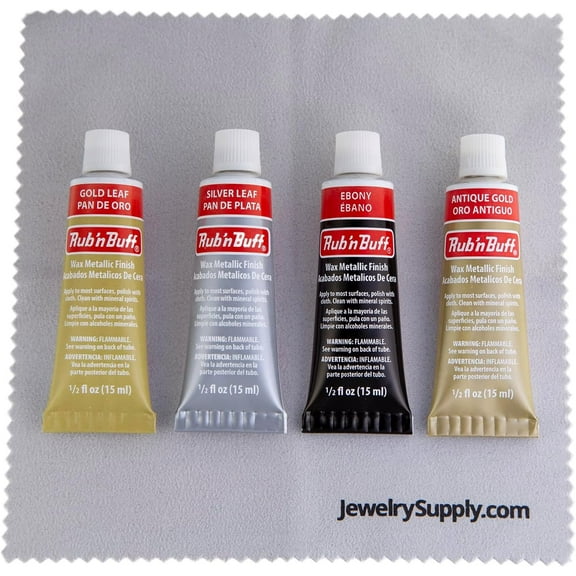 JewelrySupply Rub-N-Buff 4 Color Assortment with Premium Buffing Cloth (Silver Leaf, Antique Gold, Gold Leaf, Ebony)
