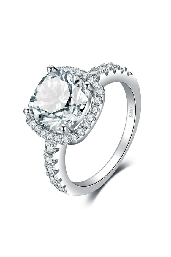 3ct Cushion Cut Halo Engagement Rings for Women, 14K Gold Plated 925 Sterling Silver Cubic Zirconia Love Promise Rings for Her, Anniversary Solitaire CZ Simulated Diamond Ring 5