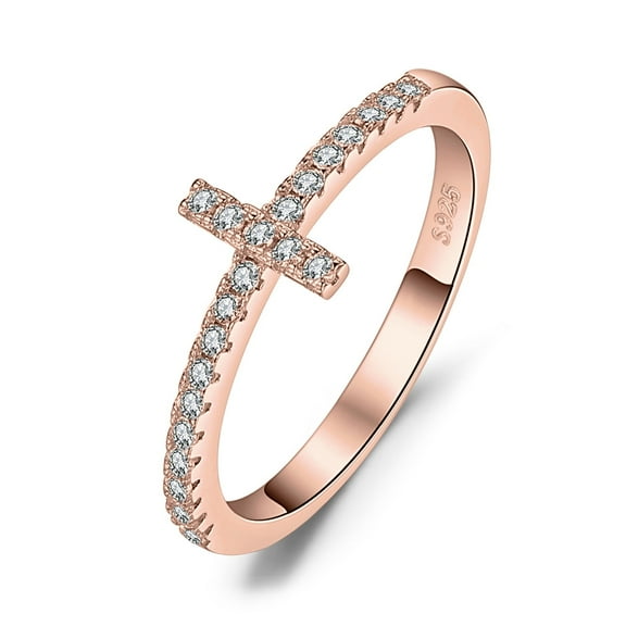 Jewelrypalace 925 Sterling Silver Cubic Zirconia Sideways Cross Ring for Women Rose Gold Plated