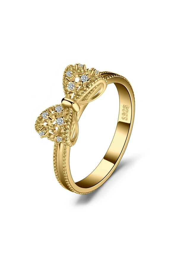 Bow Cubic Zirconia Anniversary Wedding Ring for Women 925 Sterling Silver Gold Plated