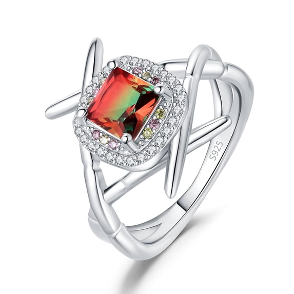 Jewelrypalace Chopsticks Sushi 1.2ct Nano Russian Simulated Watermelon Tourmaline Cubic Zirconia Statement Ring 925 Sterling Silver