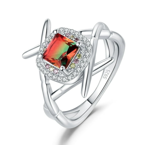 Jewelrypalace Chopsticks Sushi 1.2ct Nano Russian Simulated Watermelon Tourmaline Cubic Zirconia Statement Ring 925 Sterling Silver