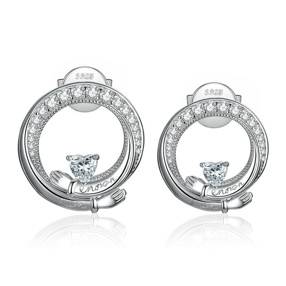 Jewelrypalace Claddagh Love Hug 0.4ct Heart Cut Cubic Zirconia Engraved I AM ENOUGH AB Stud Earrings 925 Sterling Silver