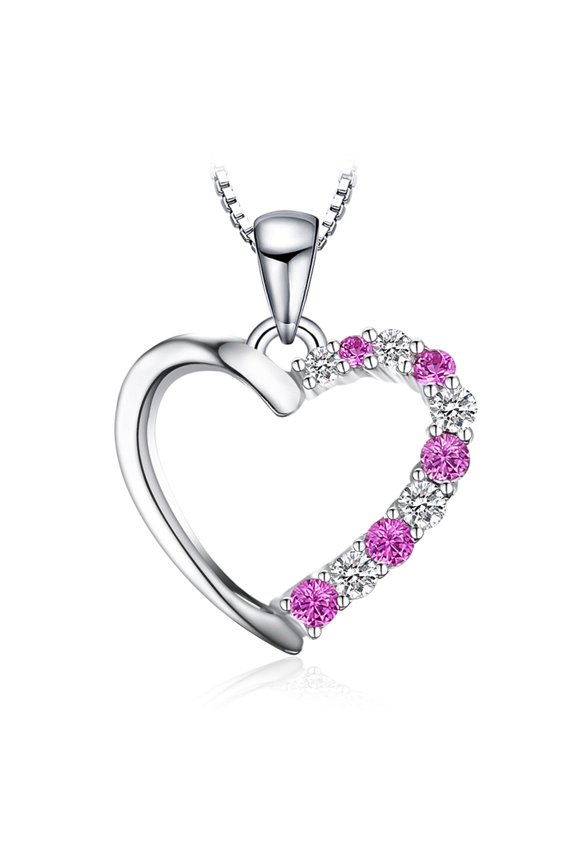 Created Pink Sapphire Pendant for Women, Heart Necklace for Her, 925 Stering Silver Gifts