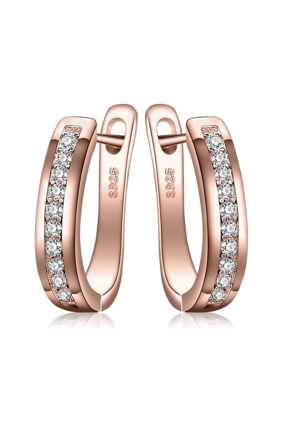 Cubic Zirconia Anniversary Channel Set Eternity Huggie Hoop Earrings for Women 925 Sterling Silver Rose Gold Plated