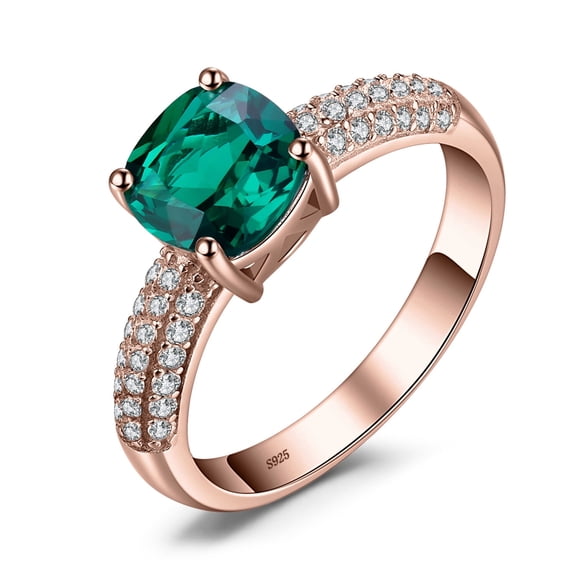 Jewelrypalace Cushion Cut 1.8ct Nano Russian Simulated Emerald Solitaire Engagement Ring 925 Sterling Silver Rose Gold Plated