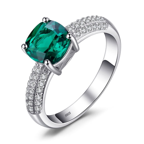 Jewelrypalace Cushion Cut 1.8ct Nano Russian Simulated Emerald Solitaire Engagement Ring 925 Sterling Silver