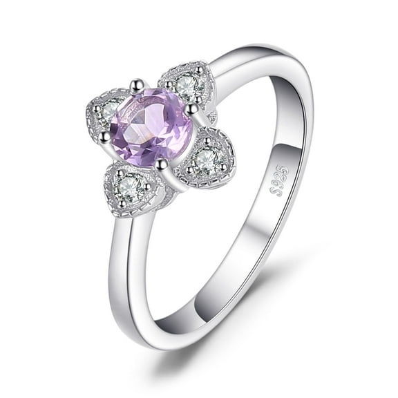 Jewelrypalace Flower 0.75ct Round Amethyst Statement Ring for Women 925 Sterling Silver