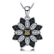 Jewelrypalace Flower Round Genuine Taupe Smoky Quartz Black Spinel Pendant 925 Sterling Silver